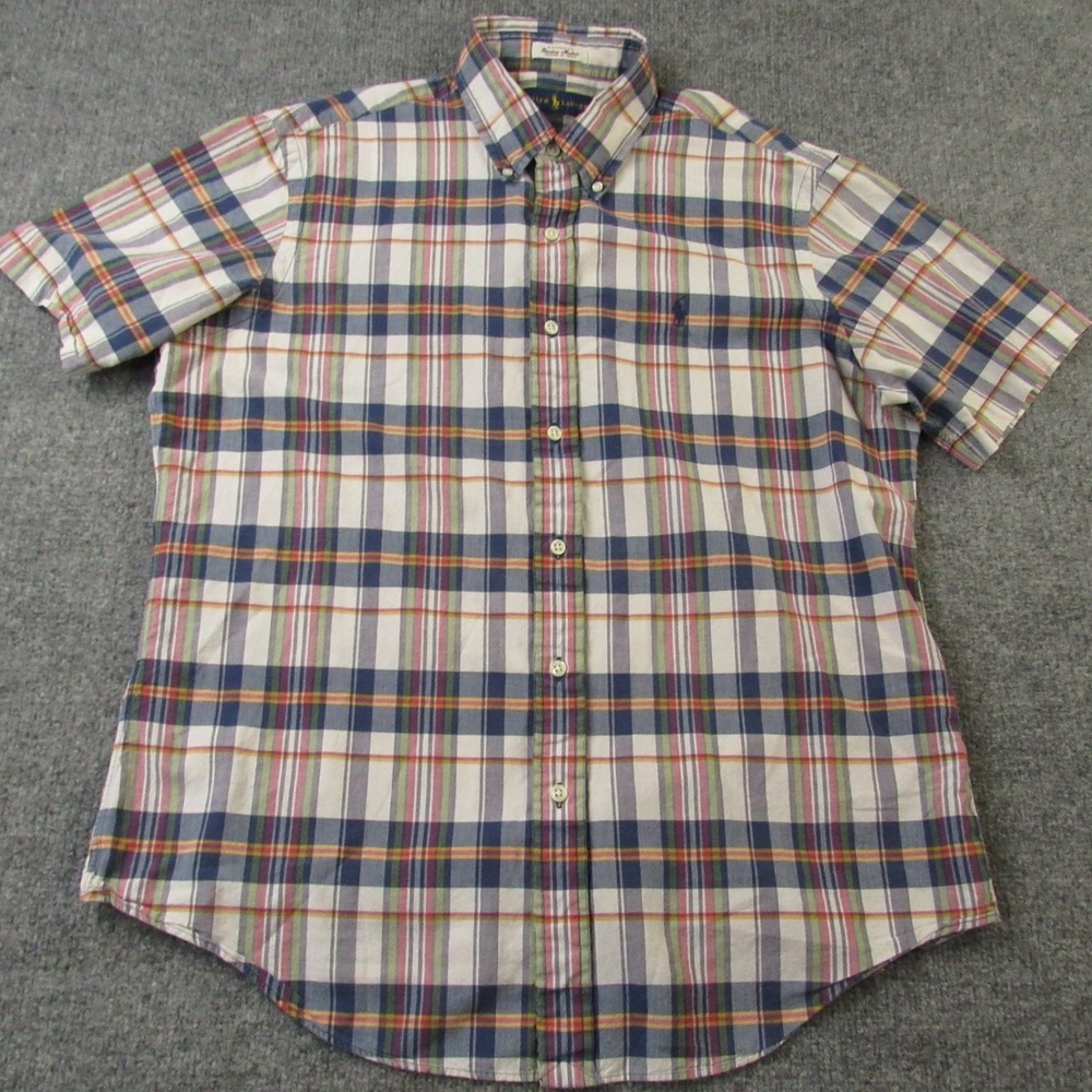 Ralph Lauren Shirt Mens Large Bleeding Madras Fade Plaid Natural Dye Preppy Slim - Picture 2 of 10